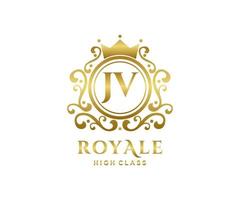 Golden Letter JV template logo Luxury gold letter with crown. Monogram alphabet . Beautiful royal initials letter. vector