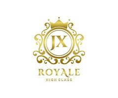 Golden Letter JX template logo Luxury gold letter with crown. Monogram alphabet . Beautiful royal initials letter. vector