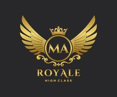 Golden Letter MA template logo Luxury gold letter with crown. Monogram alphabet . Beautiful royal initials letter. vector