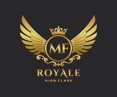 Golden Letter MF template logo Luxury gold letter with crown. Monogram alphabet . Beautiful royal initials letter. vector