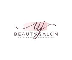 Initial UJ feminine logo collections template. handwriting logo of initial signature, wedding, fashion, jewerly, boutique, floral and botanical with creative template for any company or business. vector