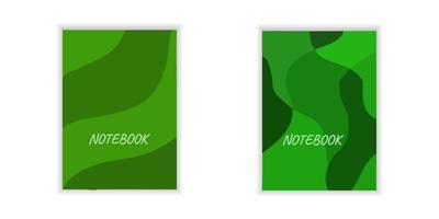 Geometric waves cover in green for notebook, albums, backdrops. Vector templates with waves pattern.