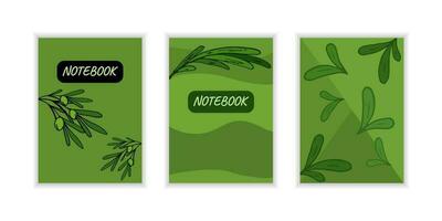 Cover notebook with olives. Templates drawing natural pattern. Leaves, olive branch, green color. vector
