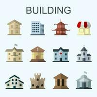 Building icon set. Colored building icons Bundle. Flat Design building Vector. vector