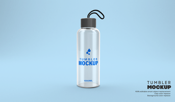 Transparent water bottle tumbler mockup psd