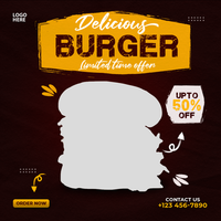 delicioso hamburguer social meios de comunicação postar e bandeira psd