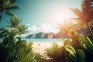 Summer tropical background with copy space. Illustration AI Generative photo