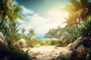 Summer tropical background with copy space. Illustration photo