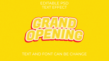 3D retro editable text effect grand opening with yellow background psd