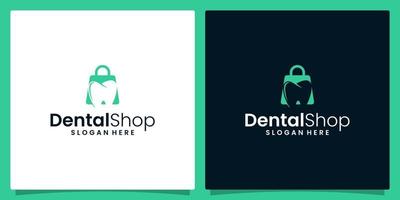 Dentistry clinic logo design with negative space abstract dental logo with shopping bag logo vector