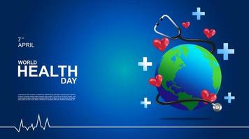 world health day celebration vector which is celebrated every year on april 7th, illustration design template with stethoscope and globe