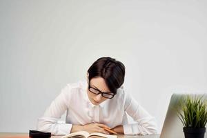 woman in costume in front of laptop Secretary executive Studio Lifestyle photo