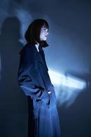 person quality fabric gloomy look blue color photo