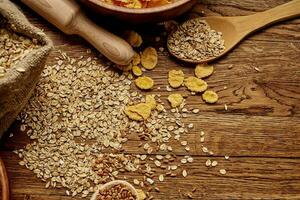 wooden kitchen items food muesli natural ingredients photo