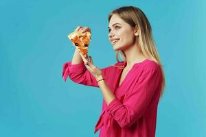 pretty woman in pink shirt fast food snack lifestyle photo