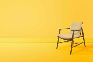 wood and fabric chair in yellow color room for copy space. photo