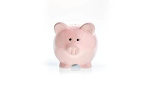 Pink piggy bank isolated on a white background. photo