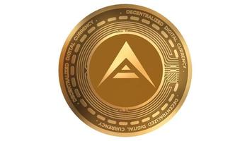 3D Render Golden ARK Cryptocurrency Coin Symbol Close up photo