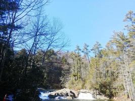 Mountain scenery valley waterfall blue sky photo