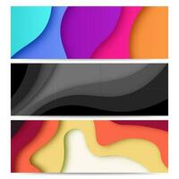 Set of three abstract Background with Paper Cut shapes banner design. Vector illustration.