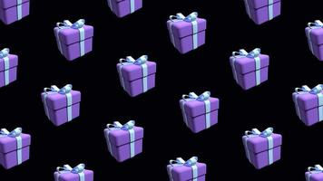 Moving pattern of gift box. Repeating pattern of gift box. Animated background pattern on seamless loop. Holiday and sales concept. Transparent background with alpha channel video
