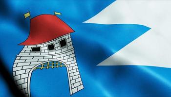 3D Render Waving Czech City Flag of Skvorec Closeup View photo