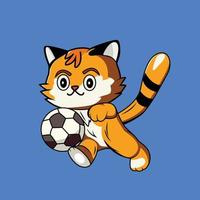 Cute Cat Playing Football Cartoon Sticker vector Illustration