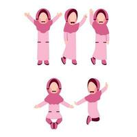 Set Of Happy Hijab Girl Character vector