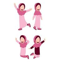 Set Of Happy Hijab Girl Character vector