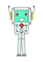 vector illustration design of a kawaii robot holding a flower, perfect for a child's coloring book