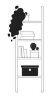Ladder shelves with books and houseplants monochrome flat vector object. Editable black and white icon. Full sized element. Simple thin line art spot illustration for web graphic design and animation