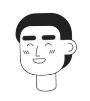 Happy short haired man with closed eyes monochromatic flat vector character head. Black white avatar icon. Editable cartoon user portrait. Lineart spot illustration for web graphic design, animation