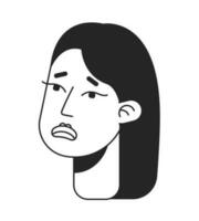 Lady feeling extremely sad monochromatic flat vector character head. Black and white avatar icon. Editable cartoon user portrait. Hand drawn ink spot illustration for web graphic design and animation