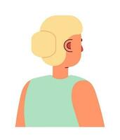 Backside blonde woman with bun hairstyle semi flat color vector character. Editable figure. Half body person on white. Simple cartoon style spot illustration for web graphic design and animation