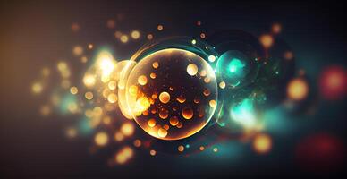 Dark panoramic background, bright yellow bokeh, glowing circles - image photo