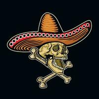 Holy Death, mexican sugar skull in sombrero, grunge vintage design t shirts vector