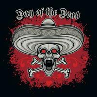 Holy Death, mexican sugar skull in sombrero, grunge vintage design t shirts vector