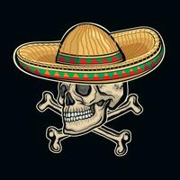 Holy Death, mexican sugar skull in sombrero, grunge vintage design t shirts vector