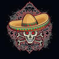 Holy Death, mexican sugar skull in sombrero, grunge vintage design t shirts vector