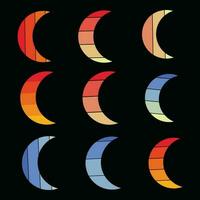 retro Clásico puesta de sol color luna.ramadan vector eid Mubarak atardecer.70s Años 80 antiguo color para noche diferente Luna vector estilo recopilación, diseño elementos celestial Luna icono símbolo vector antecedentes