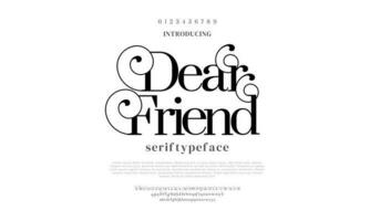 Dear friend abstract Fashion font alphabet. Minimal modern urban fonts for logo, brand etc. Typography typeface uppercase lowercase and number. vector illustration