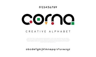 Corna modern abstract digital alphabet font. Minimal technology typography, Creative urban sport fashion futuristic font and with numbers. vector illustration