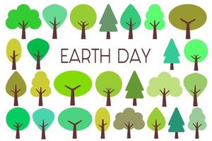 Earth day poster made of various colorfull trees isolated on white background vector