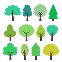Set of tree icon with various green color isolated on white background. vector