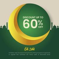 Eid fashion sale banner and social media post Template, Ramadan Kareem theme Sale square flyer and banner. Big sale bundle Eid ads post, Greeting card Islamic background design with Lantern, Half Moon vector