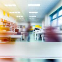 School student blurred light background, template - image photo