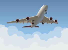 The plane takes off against the background of a cloudy sky. Vector. vector