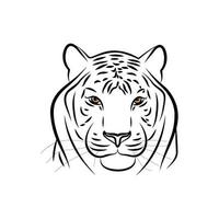 Hand-drawn portrait of a tiger head. Wild animal with orange eyes. Vector illustration.