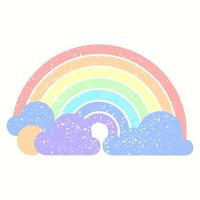 Vector rainbow, clouds, and sun isolated on the white background. Cute pastel colors. Poster or greeting card design template