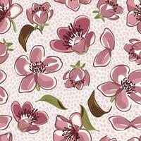 Seamless pattern with pink apricot blossom. Vector spring pattern isolated in the background. Floral background. Best for fabric, wrapping paper, home design, textile.